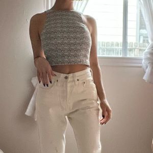 EXPRESS [L] TWEED ZIPPER BACK CROP TOP